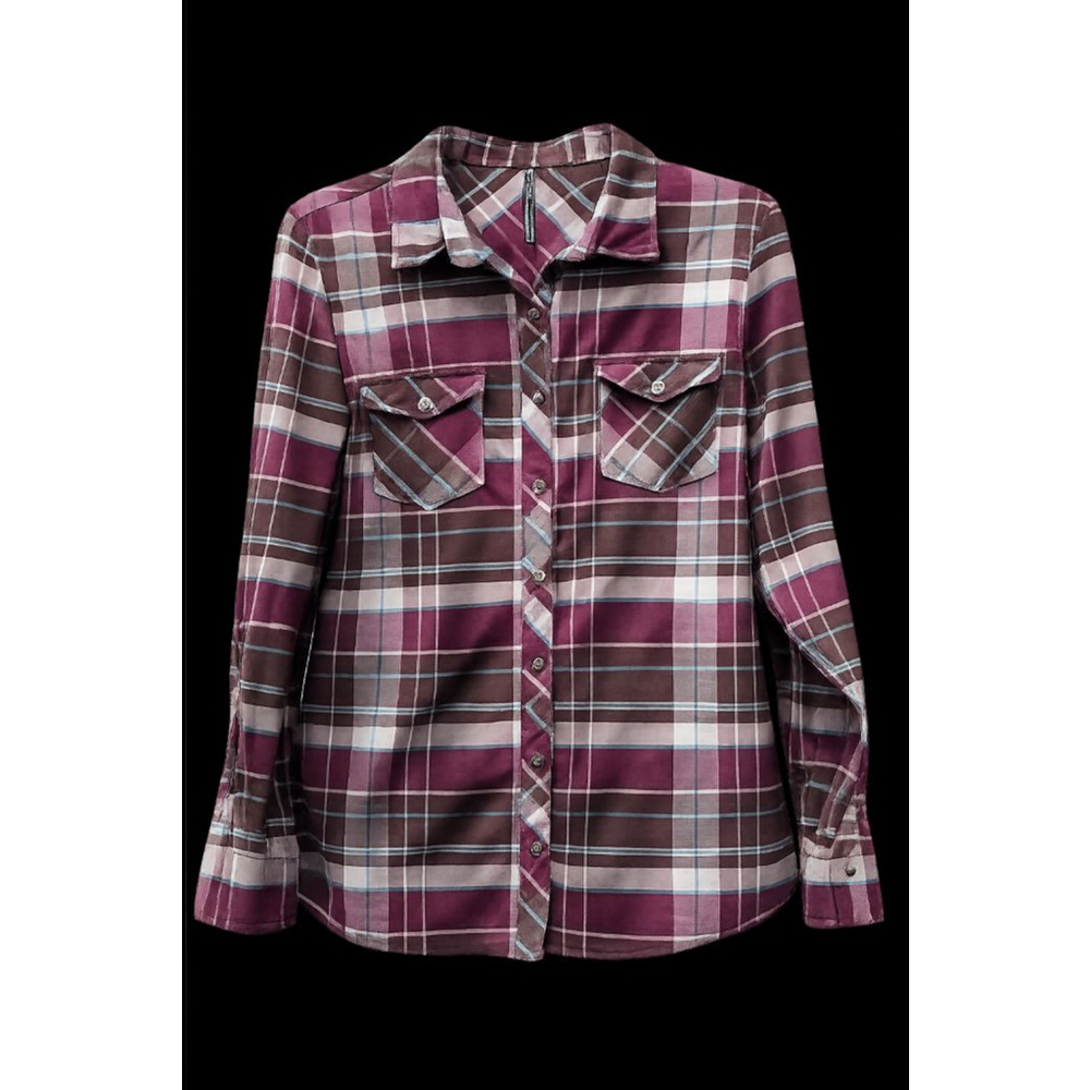 KÜHL Kamila Plaid Button Up Shirt Women’s Large Burgundy Brown Long Sleeve - Picture 2 of 6